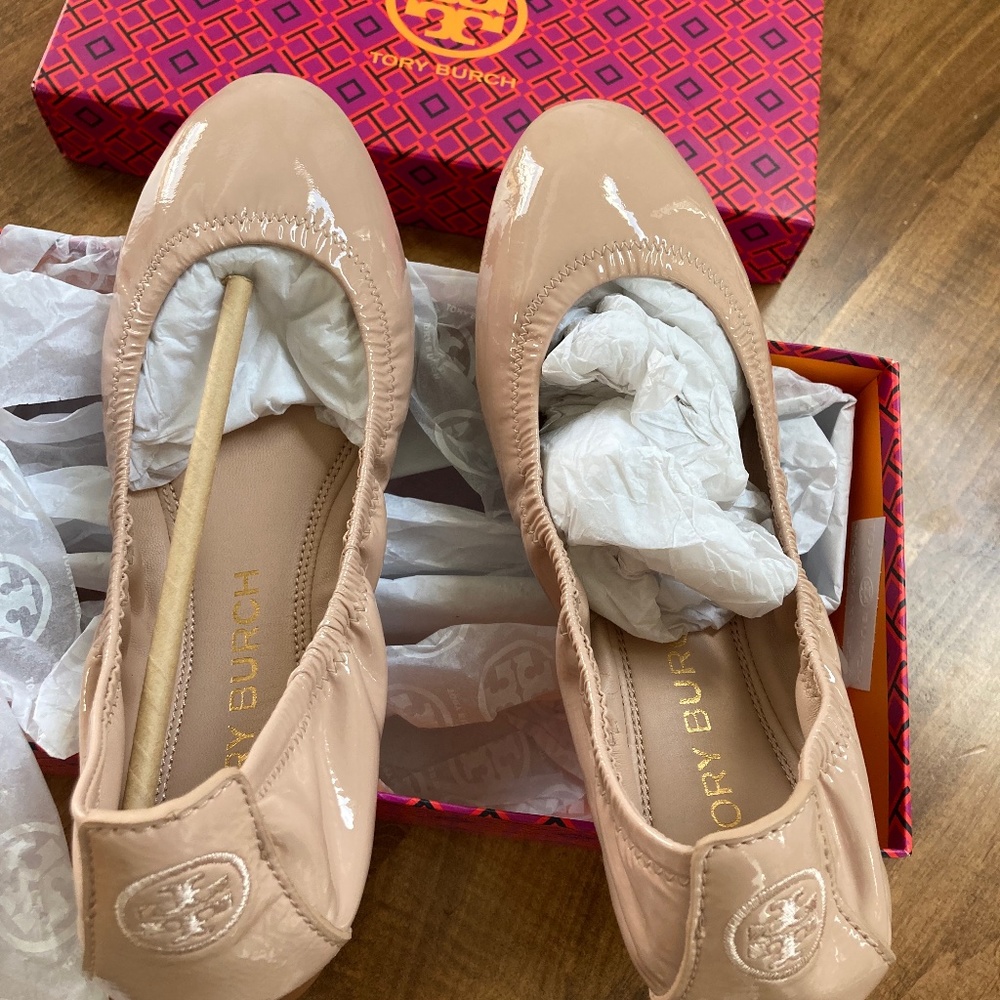 Tory Burch Eddie Ballet Flat 8.5 Soft Naplak - Goan Sand Neutral Nude Beige shoe